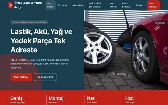 Lastik ve Yedek Parça için Blok Mavi Kırmızı – Lastik ve Yedek Parça Web Sitesi ana sayfa görünümü