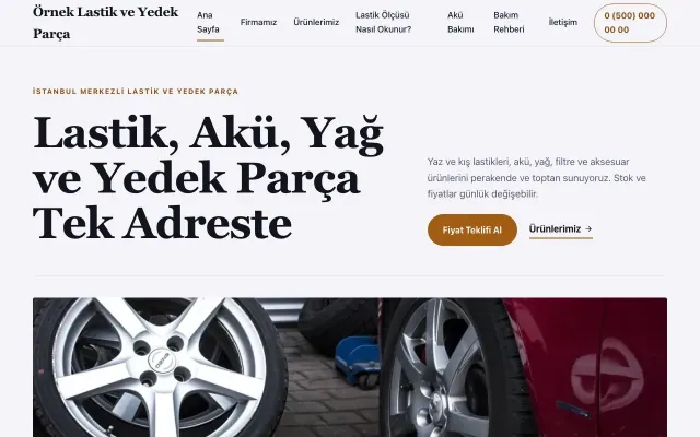 Lastik ve Yedek Parça için Editoryal Lacivert Turuncu II – Lastik ve Yedek Parça Web Sitesi ana sayfa görünümü