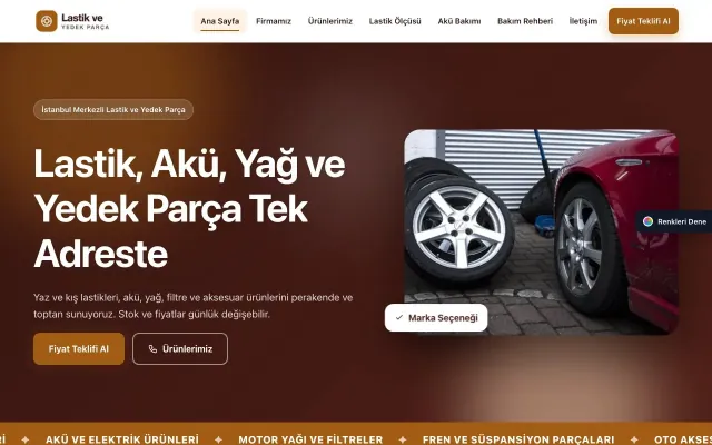 Lastik ve Yedek Parça için Hareketli Bordo Turuncu – Lastik ve Yedek Parça Web Sitesi ana sayfa görünümü