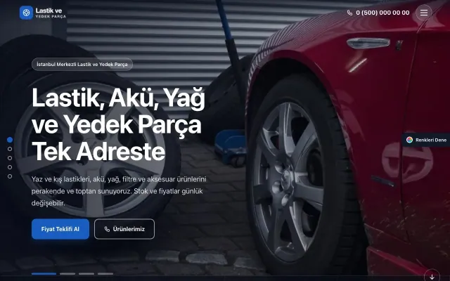 Lastik ve Yedek Parça için Tam Ekran Mor Mavi – Lastik ve Yedek Parça Web Sitesi ana sayfa görünümü