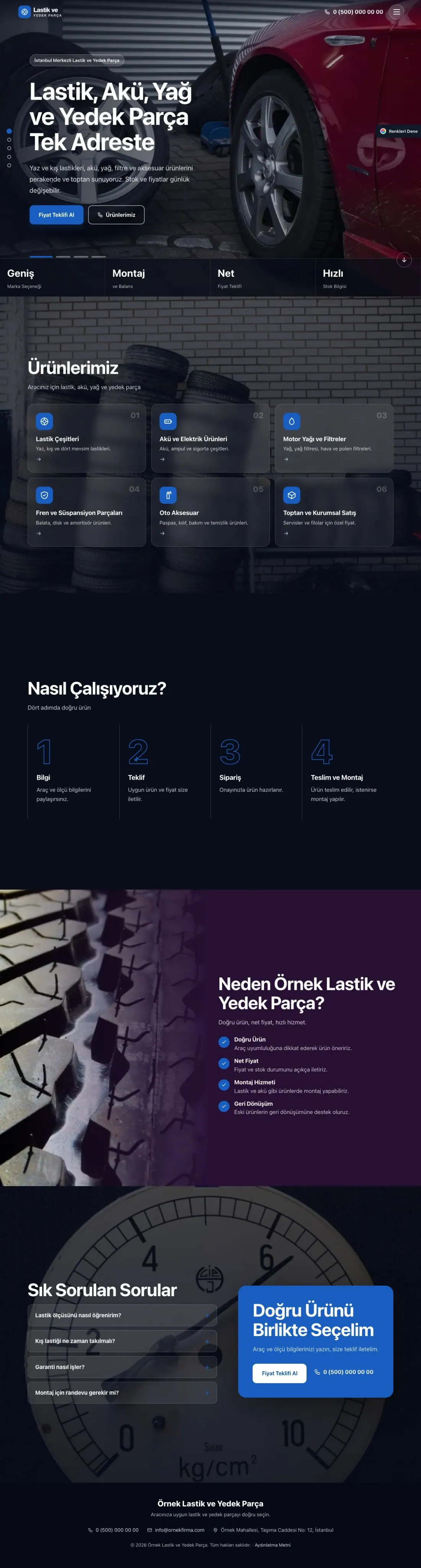 Lastik ve Yedek Parça için Tam Ekran Mor Mavi – Lastik ve Yedek Parça Web Sitesi ana sayfa görünümü