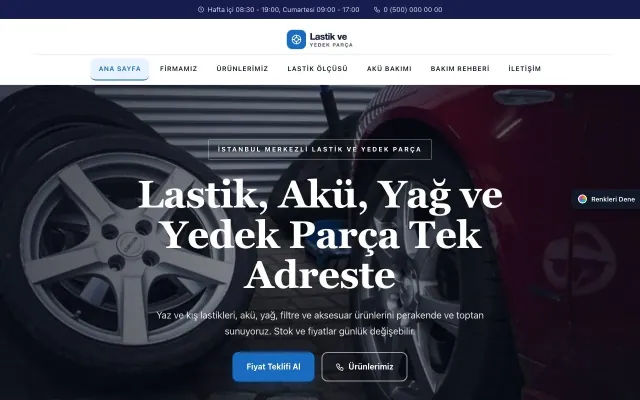 Lastik ve Yedek Parça için Zigzag Lacivert Mavi – Lastik ve Yedek Parça Web Sitesi ana sayfa görünümü