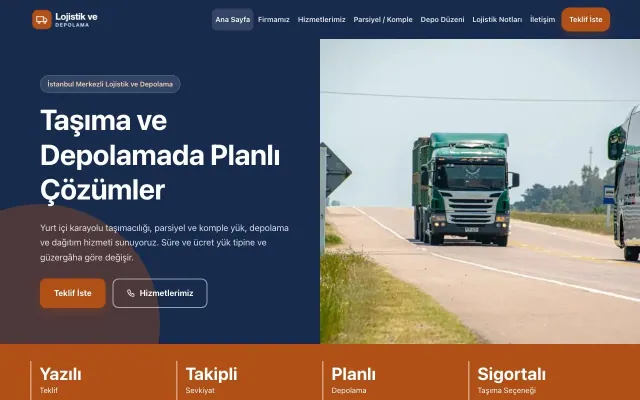 Blok Mavi Turuncu – Lojistik ve Depo Web Sitesi ana sayfa görünümü