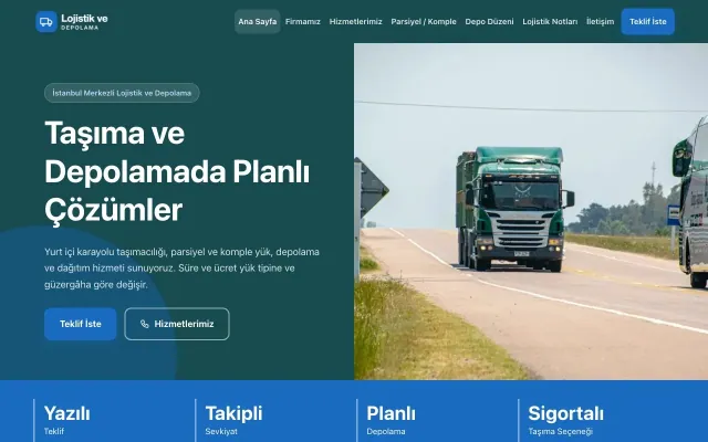 Blok Petrol Mavi – Lojistik ve Depo Web Sitesi ana sayfa görünümü