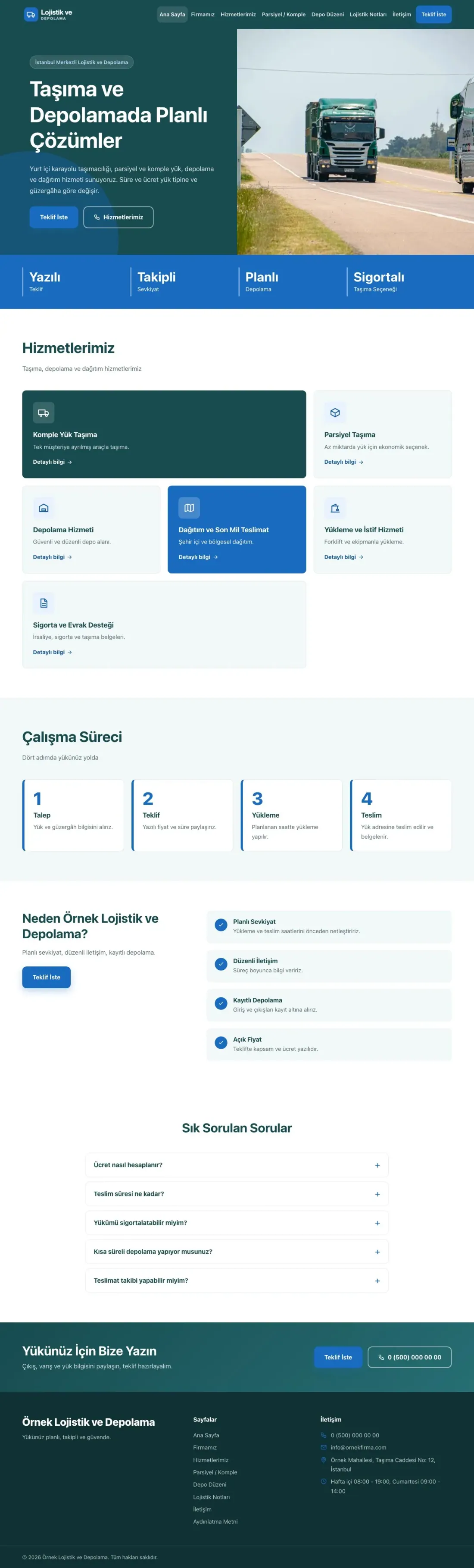 Blok Petrol Mavi – Lojistik ve Depo Web Sitesi ana sayfa görünümü