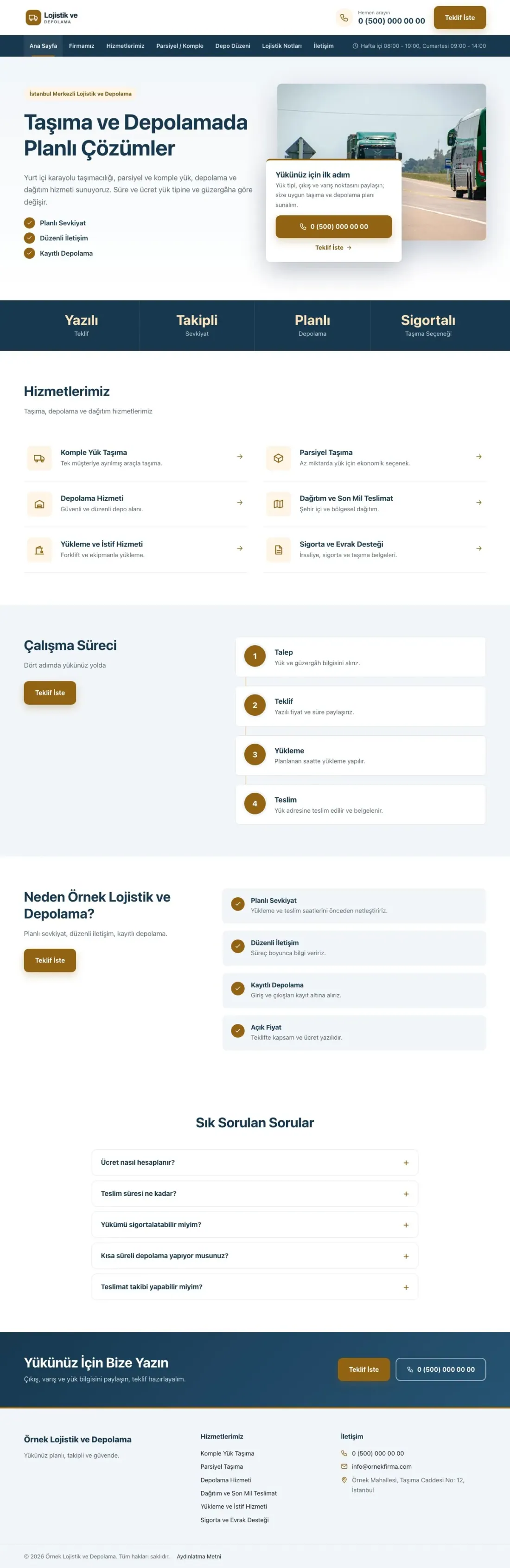 Bölünmüş Mavi Turuncu – Lojistik ve Depo Web Sitesi ana sayfa görünümü