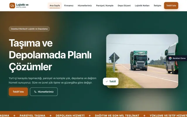 Lojistik ve Depo için Hareketli Petrol Turuncu – Lojistik ve Depo Web Sitesi ana sayfa görünümü