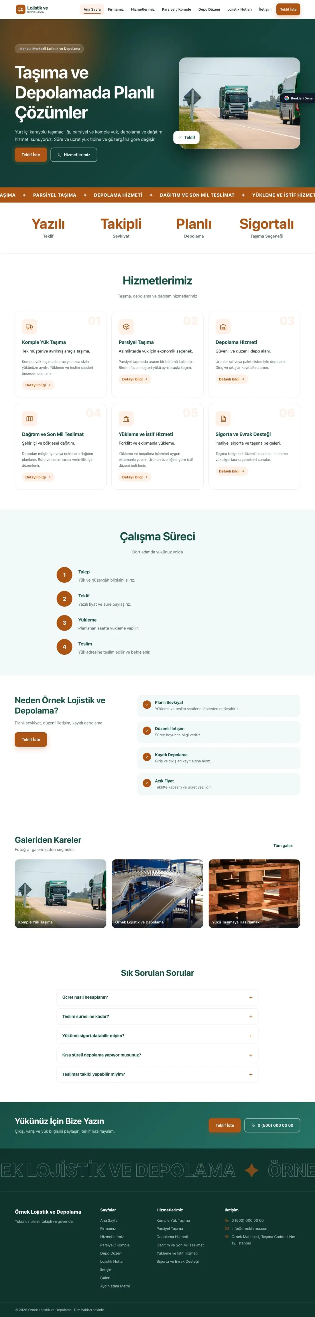 Lojistik ve Depo için Hareketli Petrol Turuncu – Lojistik ve Depo Web Sitesi ana sayfa görünümü