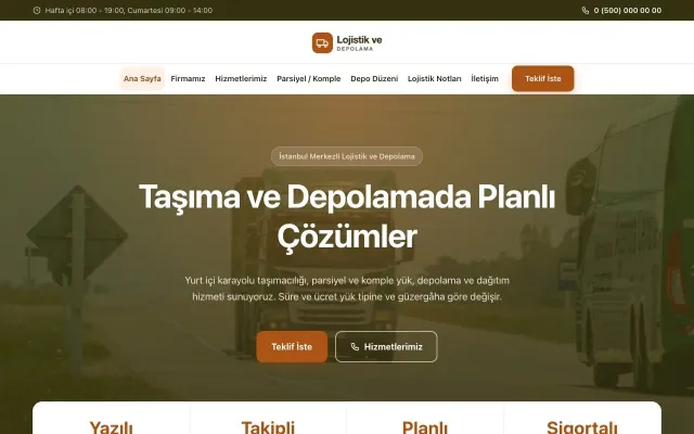 Merkez Zeytin Turuncu – Lojistik ve Depo Web Sitesi ana sayfa görünümü
