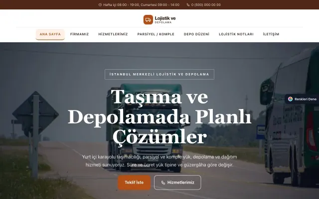 Lojistik ve Depo için Zigzag Kahve Turuncu – Lojistik ve Depo Web Sitesi ana sayfa görünümü