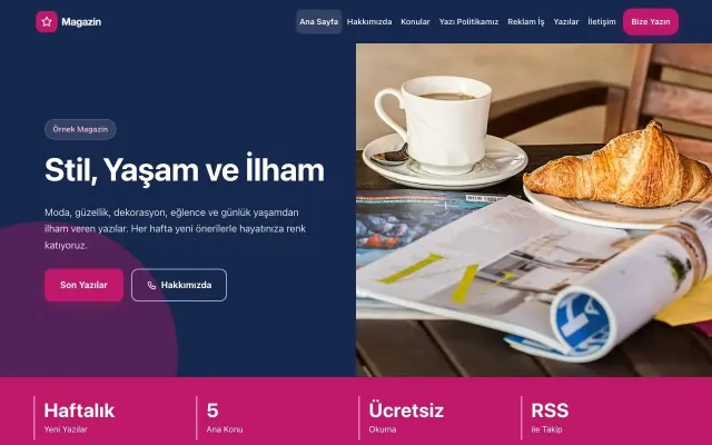 Blok Mavi Pembe – Magazin Sitesi Web Sitesi ana sayfa görünümü