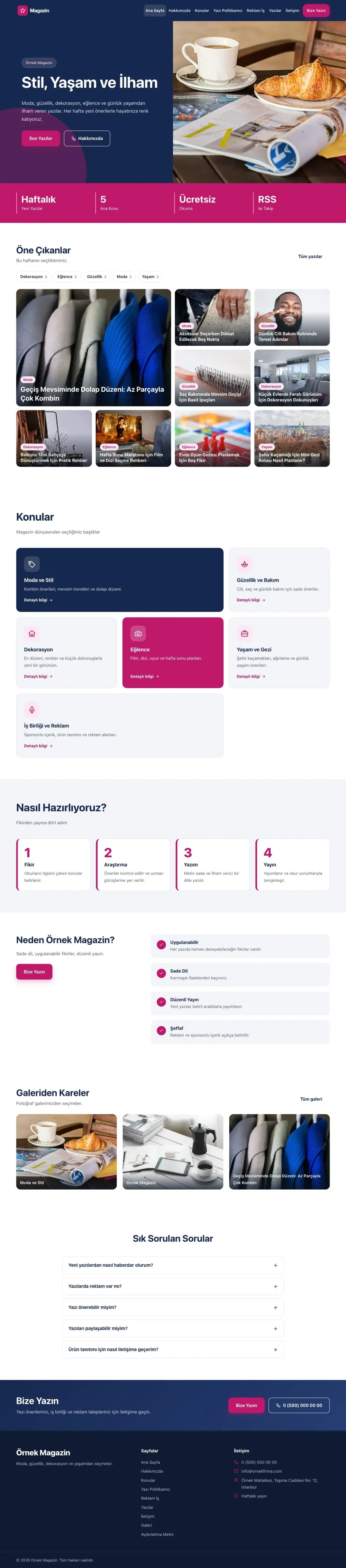 Blok Mavi Pembe – Magazin Sitesi Web Sitesi ana sayfa görünümü