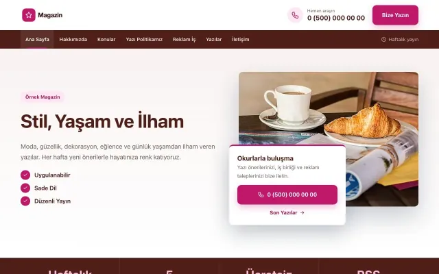 Bölünmüş Bordo Pembe – Magazin Sitesi Web Sitesi ana sayfa görünümü