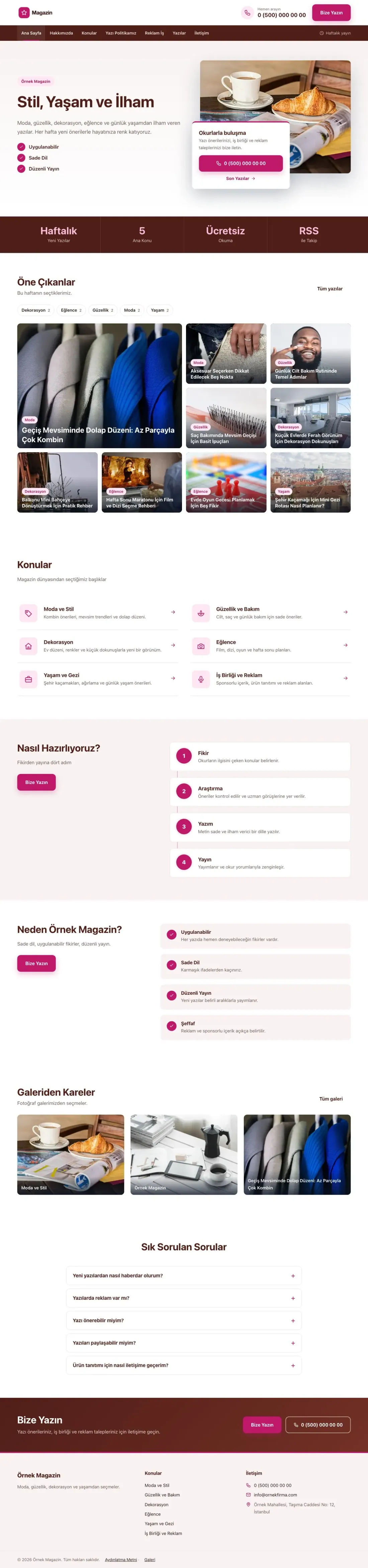 Bölünmüş Bordo Pembe – Magazin Sitesi Web Sitesi ana sayfa görünümü