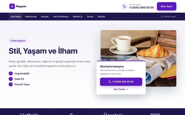 Bölünmüş Lacivert Mor – Magazin Sitesi Web Sitesi ana sayfa görünümü