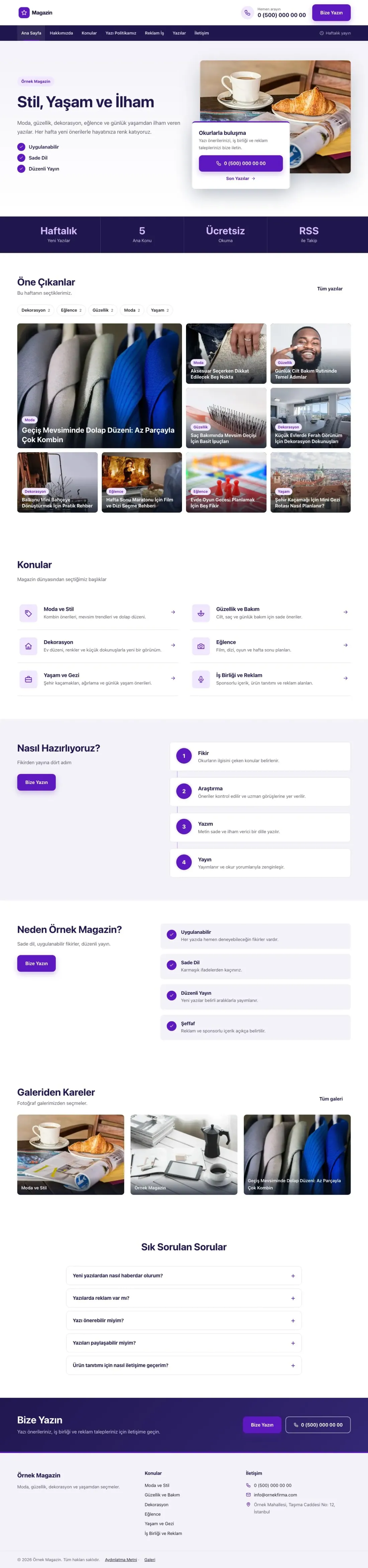 Bölünmüş Lacivert Mor – Magazin Sitesi Web Sitesi ana sayfa görünümü