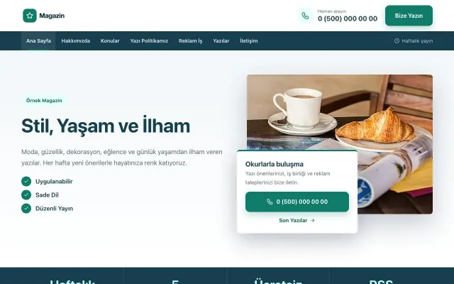 Bölünmüş Mavi Turkuaz – Magazin Sitesi Web Sitesi ana sayfa görünümü