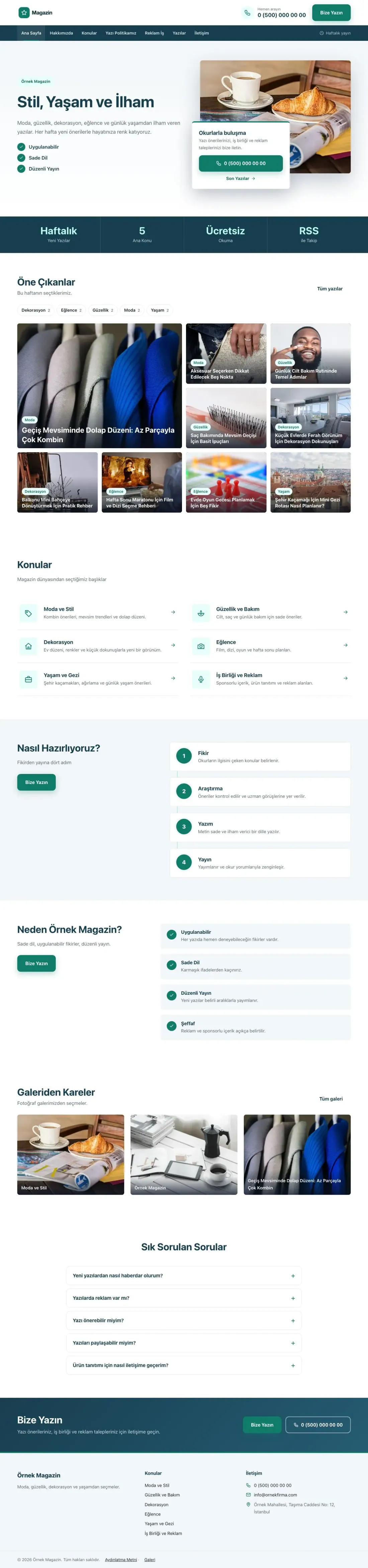 Bölünmüş Mavi Turkuaz – Magazin Sitesi Web Sitesi ana sayfa görünümü