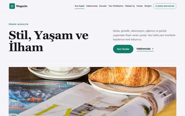 Dergi Editoryal Mor Turkuaz – Magazin Sitesi Web Sitesi ana sayfa görünümü