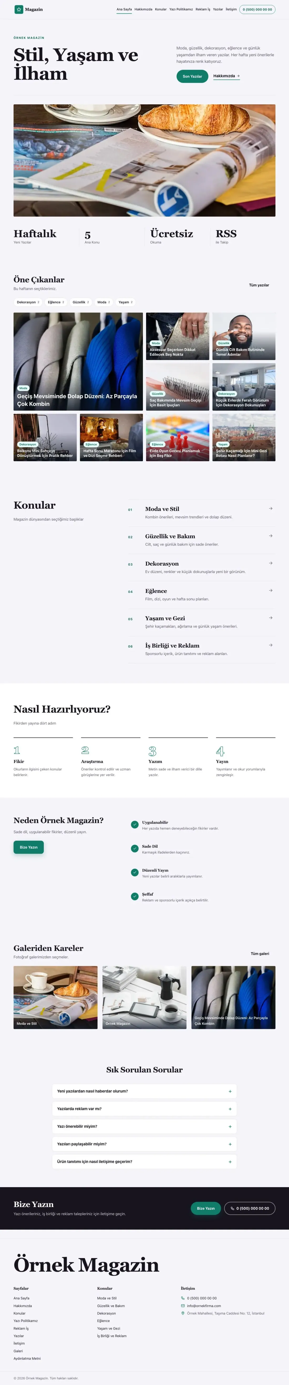 Dergi Editoryal Mor Turkuaz – Magazin Sitesi Web Sitesi ana sayfa görünümü