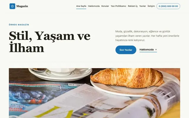 Dergi Editoryal Zeytin Mavi – Magazin Sitesi Web Sitesi ana sayfa görünümü