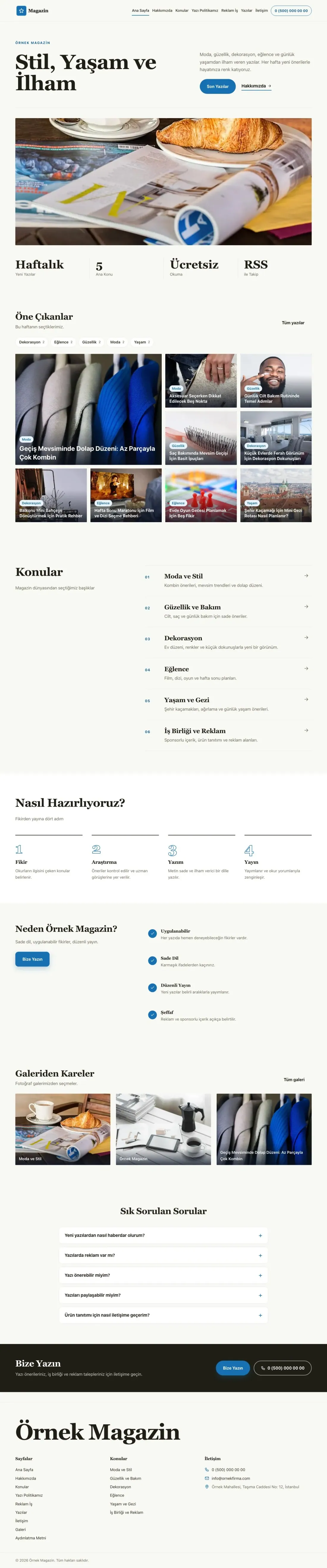Dergi Editoryal Zeytin Mavi – Magazin Sitesi Web Sitesi ana sayfa görünümü