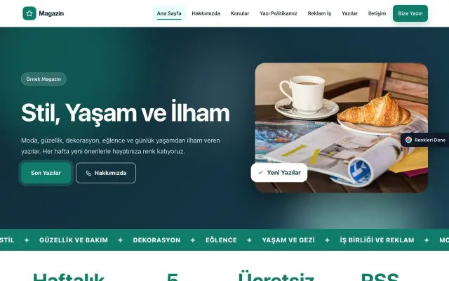 Magazin Sitesi için Hareketli Mavi Turkuaz – Magazin Sitesi Web Sitesi ana sayfa görünümü