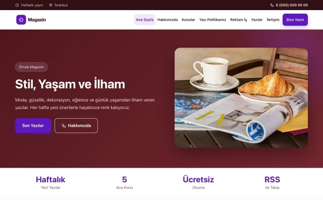 Klasik Bordo Mor – Magazin Sitesi Web Sitesi ana sayfa görünümü