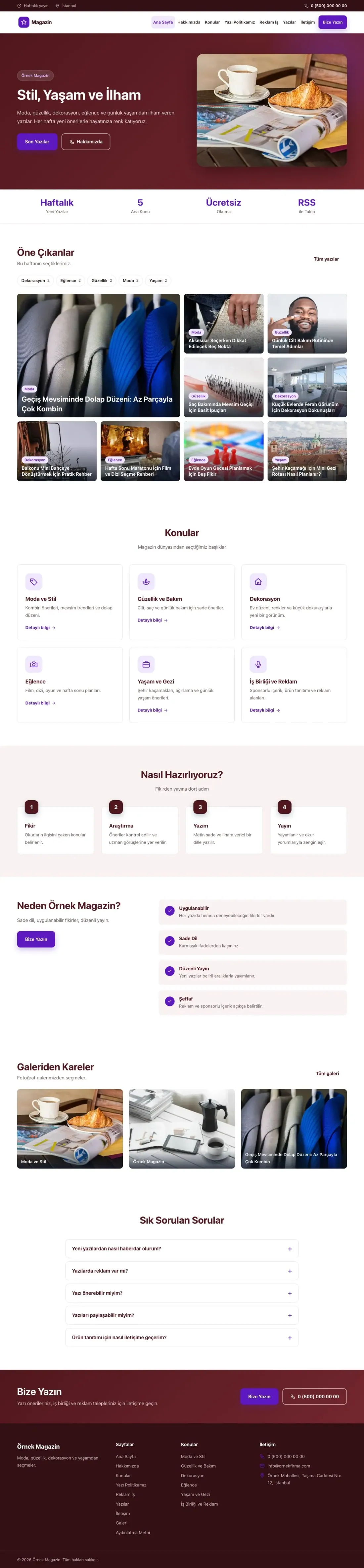 Klasik Bordo Mor – Magazin Sitesi Web Sitesi ana sayfa görünümü