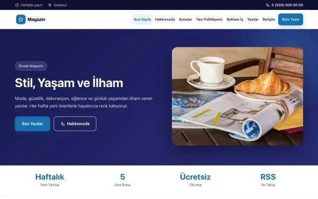 Klasik Lacivert Mavi – Magazin Sitesi Web Sitesi ana sayfa görünümü