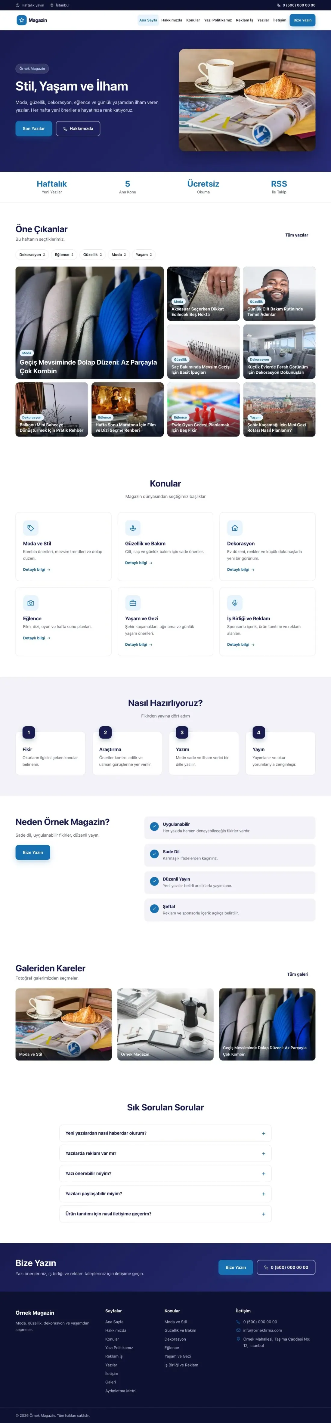 Klasik Lacivert Mavi – Magazin Sitesi Web Sitesi ana sayfa görünümü
