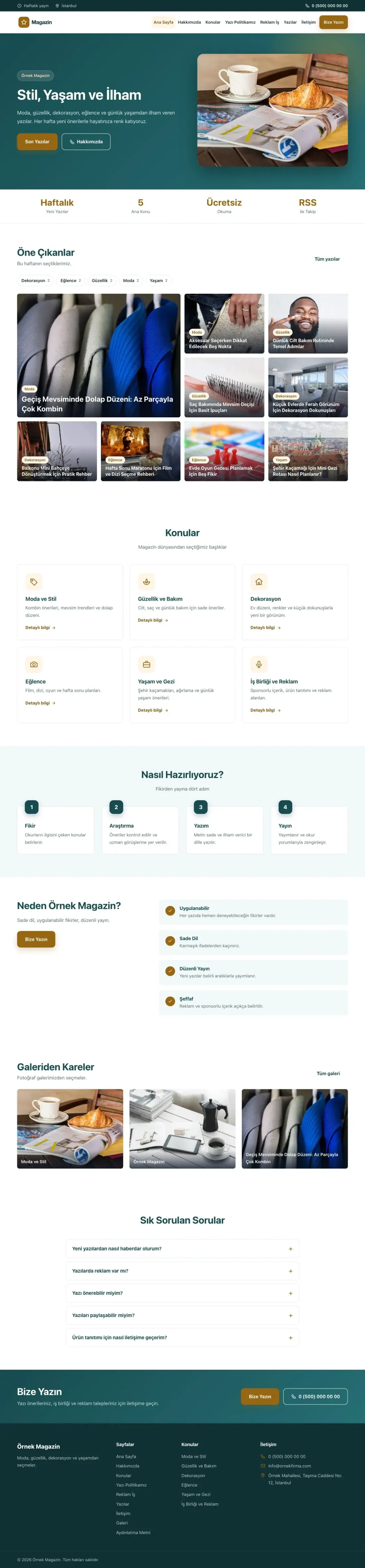 Klasik Petrol Turuncu – Magazin Sitesi Web Sitesi ana sayfa görünümü