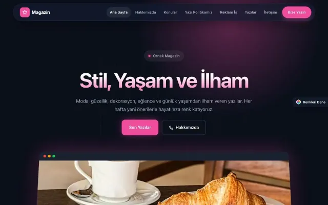 Magazin Sitesi için Koyu Modern Mavi Pembe – Magazin Sitesi Web Sitesi ana sayfa görünümü