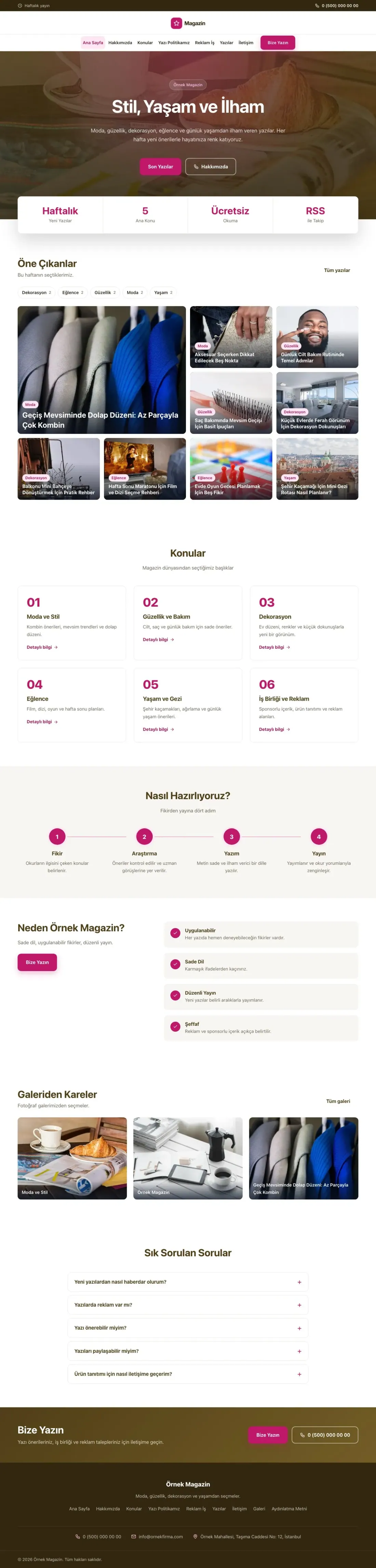 Merkez Kahve Pembe – Magazin Sitesi Web Sitesi ana sayfa görünümü