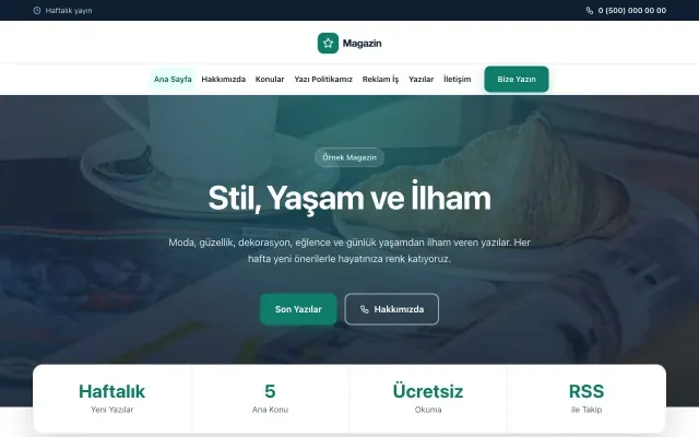 Merkez Mavi Turkuaz – Magazin Sitesi Web Sitesi ana sayfa görünümü