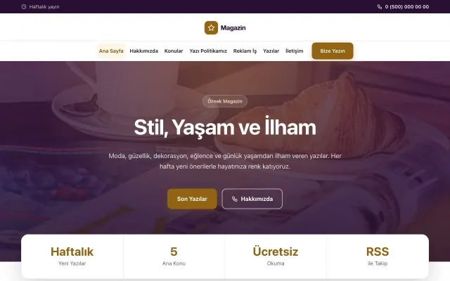 Merkez Mor Turuncu – Magazin Sitesi Web Sitesi ana sayfa görünümü