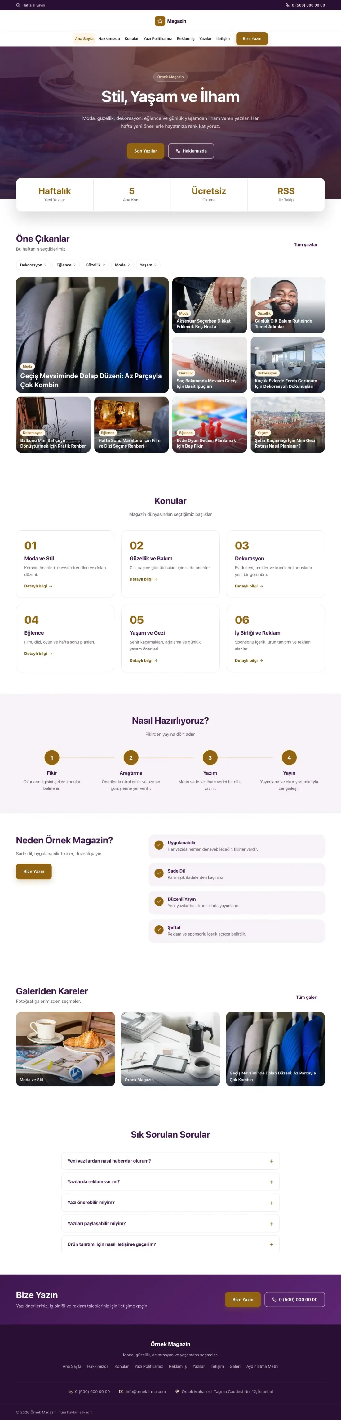 Merkez Mor Turuncu – Magazin Sitesi Web Sitesi ana sayfa görünümü