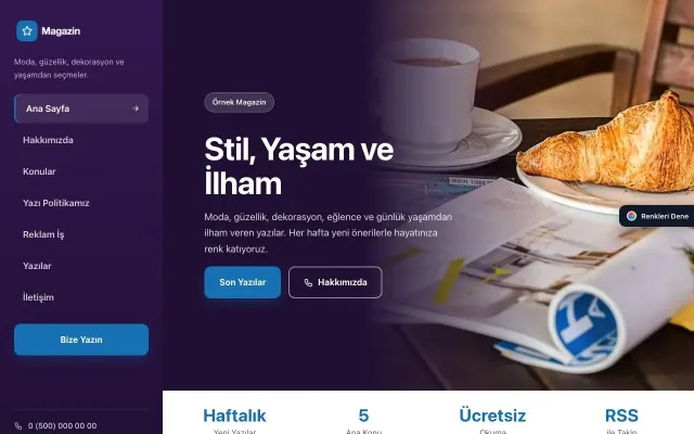 Magazin Sitesi için Sol Menü Mor Mavi – Magazin Sitesi Web Sitesi ana sayfa görünümü