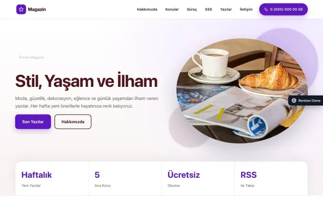 Magazin Sitesi için Tek Sayfa Bordo Mor – Magazin Sitesi Web Sitesi ana sayfa görünümü
