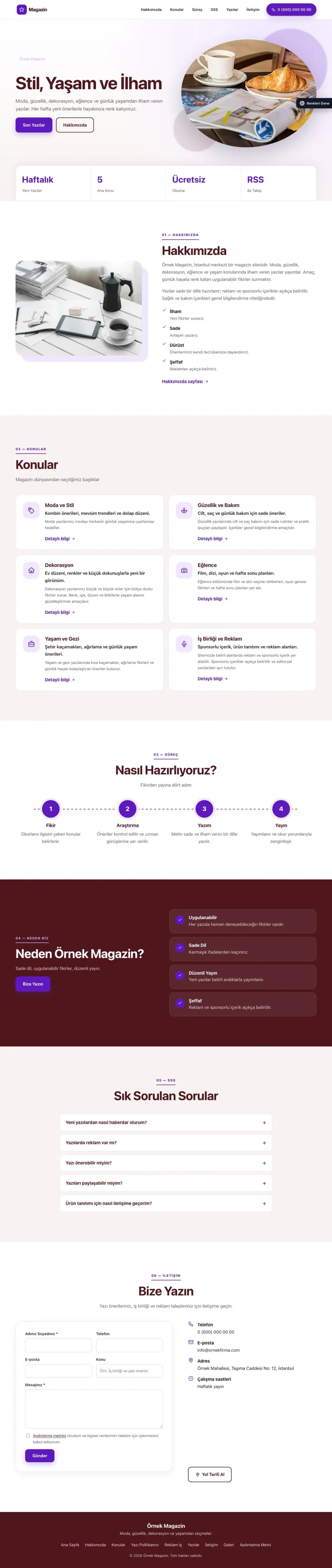Magazin Sitesi için Tek Sayfa Bordo Mor – Magazin Sitesi Web Sitesi ana sayfa görünümü