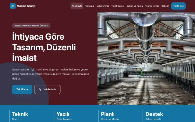 Blok Bordo Mavi – Makine Web Sitesi ana sayfa görünümü