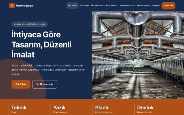 Blok Mavi Turuncu – Makine Web Sitesi ana sayfa görünümü