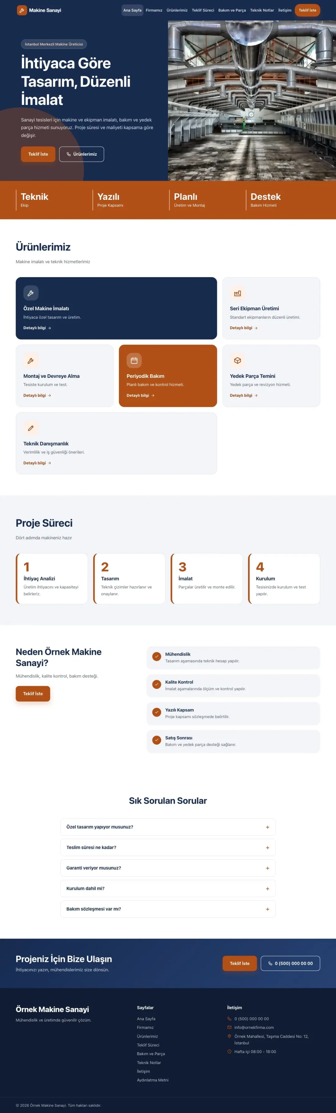 Blok Mavi Turuncu – Makine Web Sitesi ana sayfa görünümü
