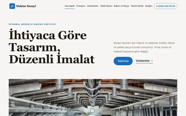Editoryal Kahve Mavi – Makine Web Sitesi ana sayfa görünümü