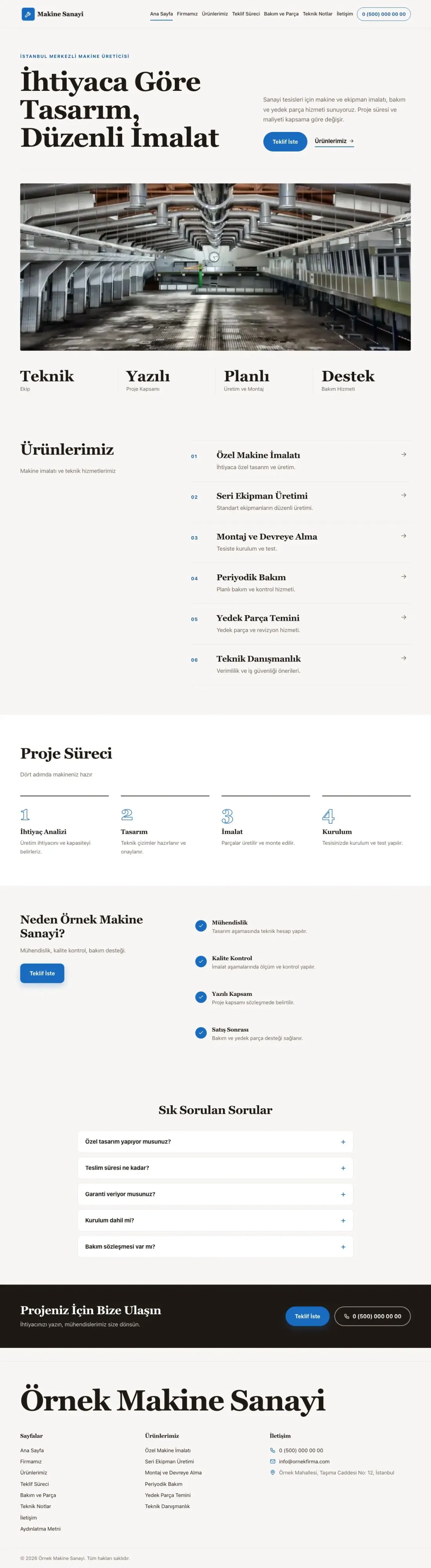 Editoryal Kahve Mavi – Makine Web Sitesi ana sayfa görünümü
