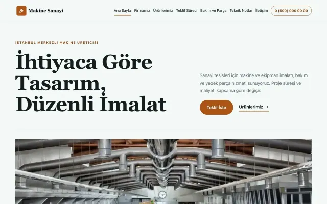 Editoryal Petrol Turuncu – Makine Web Sitesi ana sayfa görünümü