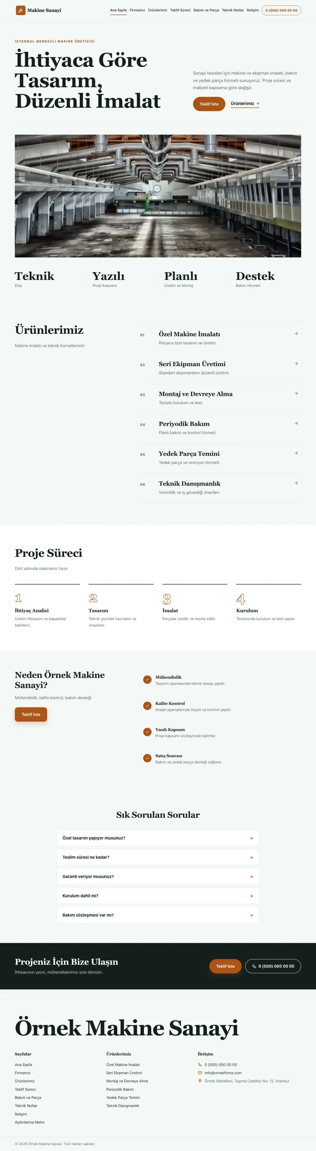 Editoryal Petrol Turuncu – Makine Web Sitesi ana sayfa görünümü