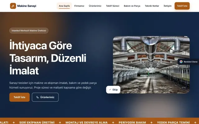 Makine için Hareketli Mavi Turuncu – Makine Web Sitesi ana sayfa görünümü