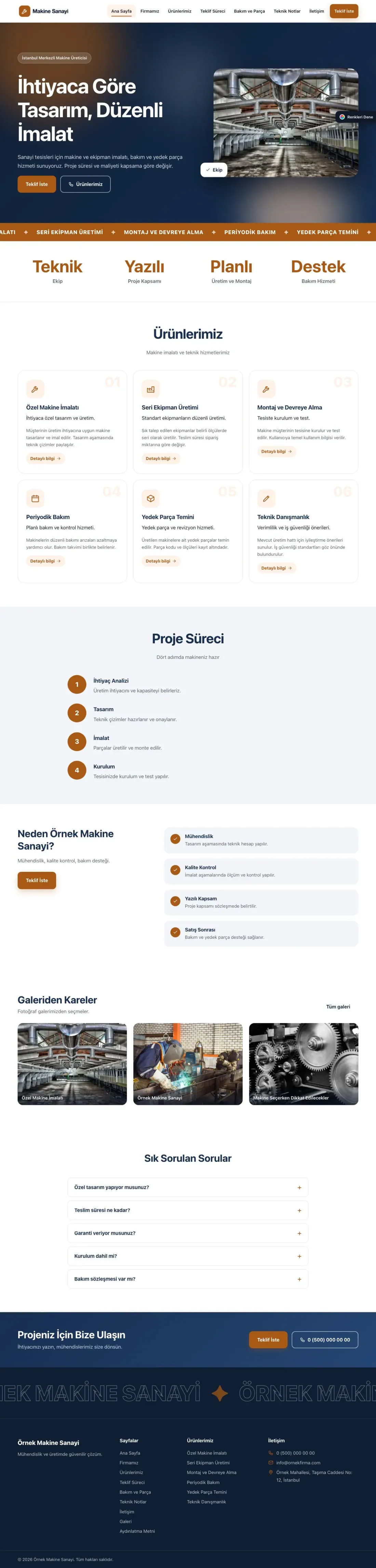 Makine için Hareketli Mavi Turuncu – Makine Web Sitesi ana sayfa görünümü