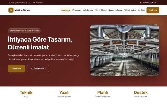 Klasik Bordo Turuncu – Makine Web Sitesi ana sayfa görünümü